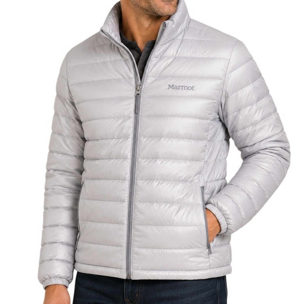 Marmot 700 Fill Down Puffer Jacket  Silver Grey Full Zip‎ Mens Medium
